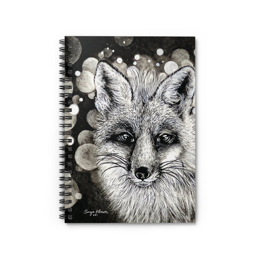 Curious Fox in Charcoal - Spiral Notebook