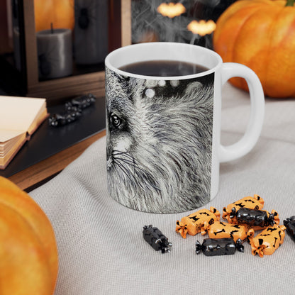 Curious Fox in Charcoal - Ceramic Mug 11oz