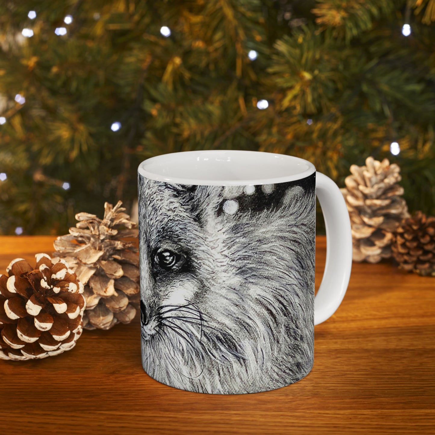 Curious Fox in Charcoal - Ceramic Mug 11oz