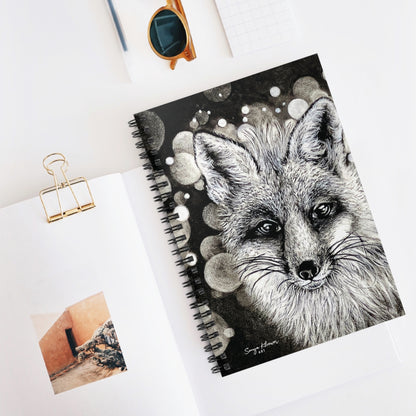 Curious Fox in Charcoal - Spiral Notebook