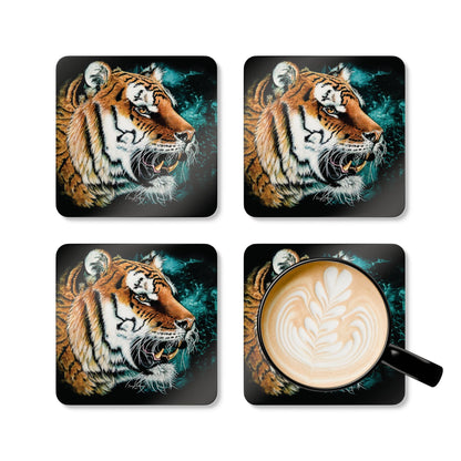 Tiger Portrait - Corkwood Coaster Set