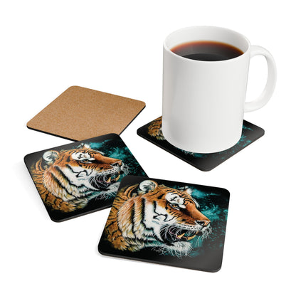 Tiger Portrait - Corkwood Coaster Set