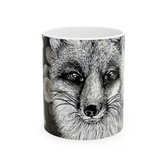 Curious Fox in Charcoal - Ceramic Mug 11oz