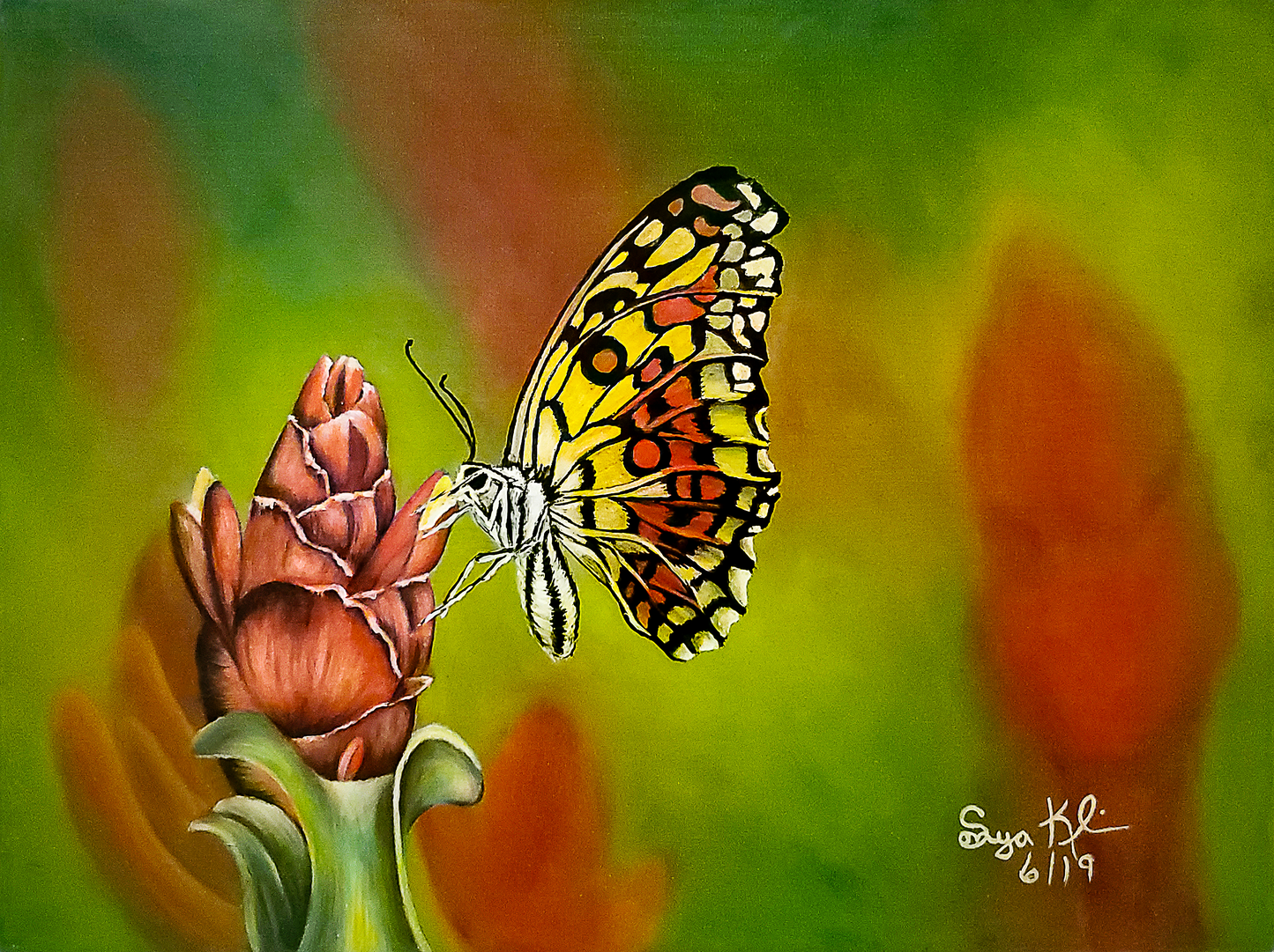 Butterfly on Flower - Original