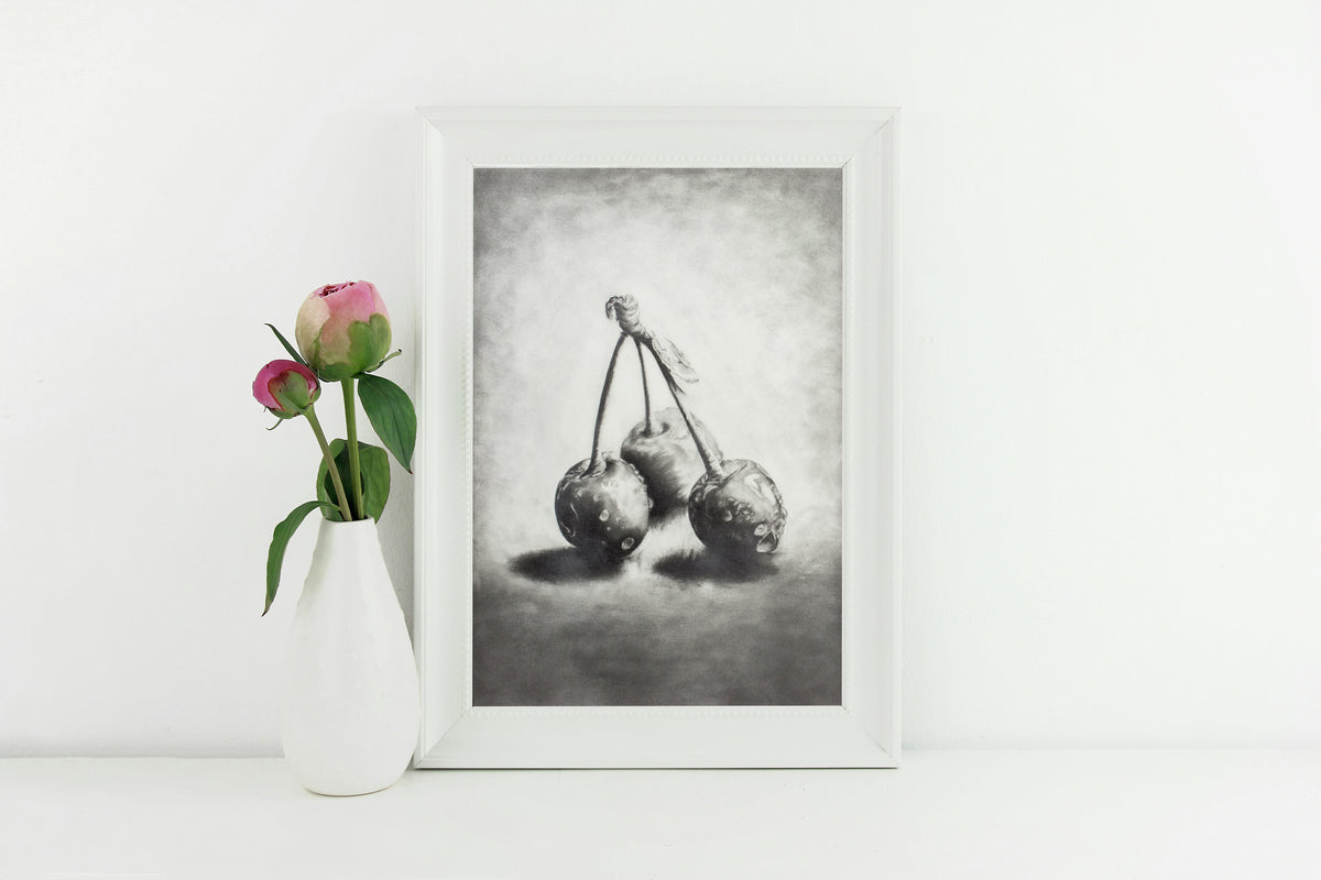 Cherries in Graphite - Print